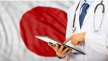 Doctor on Japan flag background. 3d illustration